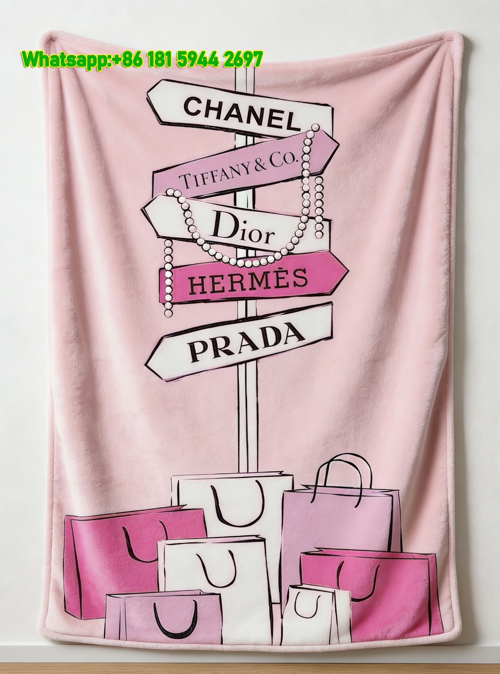 Hermes Pink Fashion Street Sign Flannel Throw Blanket IMG_5319